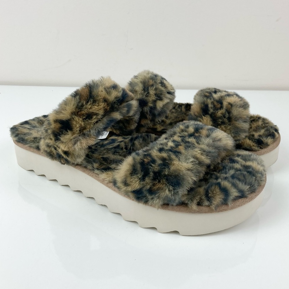 Koolaburra By UGG Women’s Fuzz On Cheetah Faux Fur Slide Sandals Size 9.0